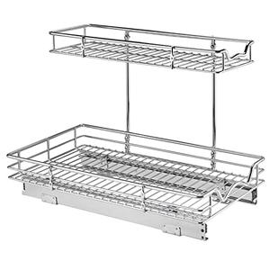 HOLDN’ STORAGE Two Tier Under Sink Organizers and Storage - Slide Out Cabinet Organizer w/Sliding Drawers for Cabinets-  11" Wx21 Dx15”H Chrome, Requires 12-1/2” Opening