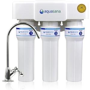 Aquasana Under Sink Water Filter | 3-Stage Max Flow Filtration | Certified to Reduce up to 99.99% of PFAS, Lead, Chlorine, & More | Under Counter Drinking Water Filter | Chrome Faucet | AQ-6300M-CHR
