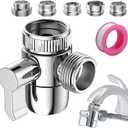 Faucet Diverter Valve with Aerator, 3-Way Diverter Valve for Hand Held Shower, Sink Faucet Splitter for Kitchen and Bathroom, with M22/M24/M26/F28/G1/2" Adapters (Sliver with 5 Adapters)