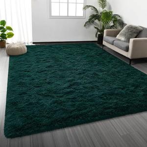 Shag Area Rugs 5 x 8 for Living Room Bedroom Kids Room, Deep Green