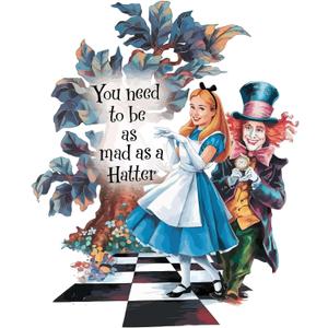 Alice and Friends in Fantasy World Mad Hatter Cheshire Cat Alice in Wonderland Adventurous Creative Minimalist Cartoon Girls Boys Kid Room Design Nursery Fun Home Vinyl Decoration Size (18x20 inch)