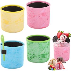 4 Pack Reusable Ice Cream Neoprene Sleeve for Ninja Creami Deluxe NC500 Series, Insulated Sleeves for Ninja Creami Deluxe Pints Ice Cream Maker Containers (24 oz)
