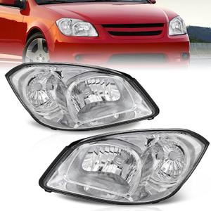 Headlight Assembly Fit for 2005-2010 Chevy Cobalt/2005-2006 Pontiac Pursuit/2007-2009 Pontiac G5 Chrome Housing With Clear Reflector-S