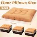 Geetery 12 Pcs Floor Pillows Bulk Seating Cushions for Floor Chair 15.7'' Large Meditation Cushion for Yoga Living Room Tatami Bedroom Balcony Office (Coffee Color,Square)