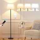 Modern Floor Lamp with Adjustable Brightness, Remote Control, Black, LED Bulbs, White Shade, Foot Switch, Easy Assembly