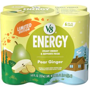 V8 Energy Pear Ginger Energy Drink, 8 fl oz Can (6 Pack) (EXP 09/02/26)