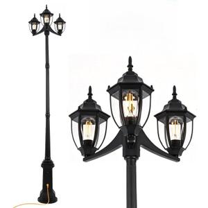 Outdoor Post Light Dusk to Dawn Sensor 3-Head Outdoor Lamp Post with Outlet Gfci, Anti-Rust Aluminum Waterproof Street Lamp Posts Outdoor Lighting for Outside Patio Yard Backyard