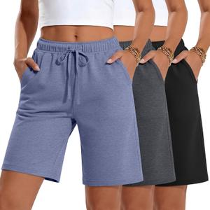 Neer 3 Pack Women's Bermuda Shorts, Jogger Yoga Sweat Walking Short Running Knee Length Sport Drawstring Shorts with Pockets (XXL)
