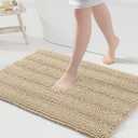 Grandaily Chenille Striped Bathroom Rugs 36x24, Extra Thick and Absorbent Bath Rugs, Non-Slip Soft Plush Shaggy Bath Carpet, Machine Wash Dry, Bath Mats for Bathroom, Beige