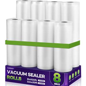 CAREGY Food Vacuum Sealer Rolls Bags 8 Pack 4 Rolls 8'' x 20' and 4 Rolls 11''x 20' Commercial Grade BPA Free Bag Rolls Embossed Food Saver Bags for Meal Prep,Sous Vide Cooking and Food Storage