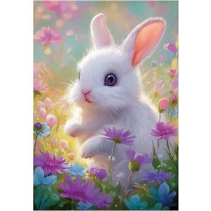 Great Jigsaw Puzzles for Adults 300 Pieces Cute Bunny with Colorful Flowers Puzzles for Adults Toys Gift Family Decoration Kids Puzzle (300PCS-15"x10")