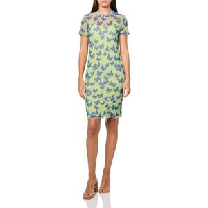 HUGO Women's Printed Mesh Bodycon Mini Dress (Large, Blue Butterfly)