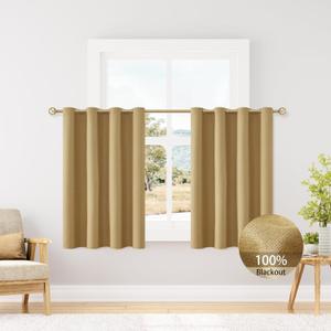 ChrisDowa 100% Blackout Mustard Yellow Solid Curtains 45 Inches Long 2 Panels for Bedroom Living Room,Farmhouse Room Darkening Thermal Insulated Soundproof Grommet Top Window Treatment Drapes,52x45