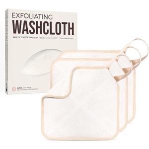 ZOMCHI Exfoliating Washcloth for Face and Body, Dual Function Wash Cloth with Soft and Rough Sides, Exfoliating Scrub Bath Towels, Washcloth with Loop (White, 3 Pack)