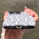 Cute Leopard Case for iPhone 16 Pro Max, Aesthetic Leopard Cheetah Pattern Design for Women Girls, Hybrid 2 Layer Hard Shell and Soft Silicone Protective Shockproof Frosted Phone Case, Gray