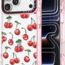 for iPhone 17 Pro Max Case Cute - Military-Grade 20 ft Drop Protection Shockproof Phone Case - Funny Cherry Design (6.9") Glitter Pink