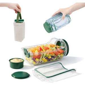Salad Jar with Side Opening, Salad Pod with Dressing Cup & Measurements, Includes Carry Bag for Fitness Meal Prep, Work Lunch, Travel, Camping, Picnic, Parties