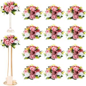 Hotop 12 Pcs Artificial Rose Flower Balls for Centerpieces, Silk Roses Kissing Balls Romantic Faux Floral Arrangements for Engagement Wedding Home Decor (Dusty Pink,Pink,White)