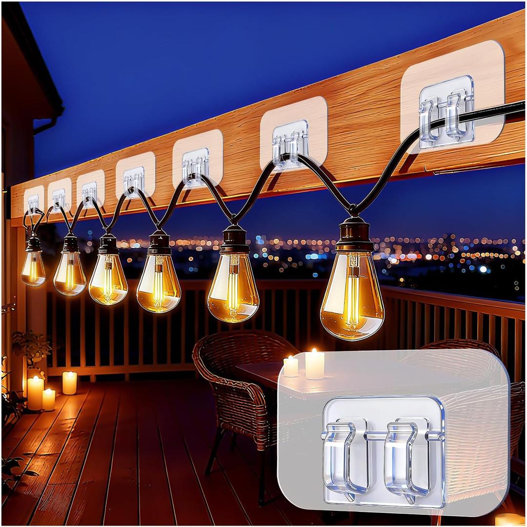 100Pcs Hooks for Outdoor String Lights Clips, Adhesive Cord Clip for Wall Wire Holder, Christmas Light Clips for LED Hanging Balcony String Lights