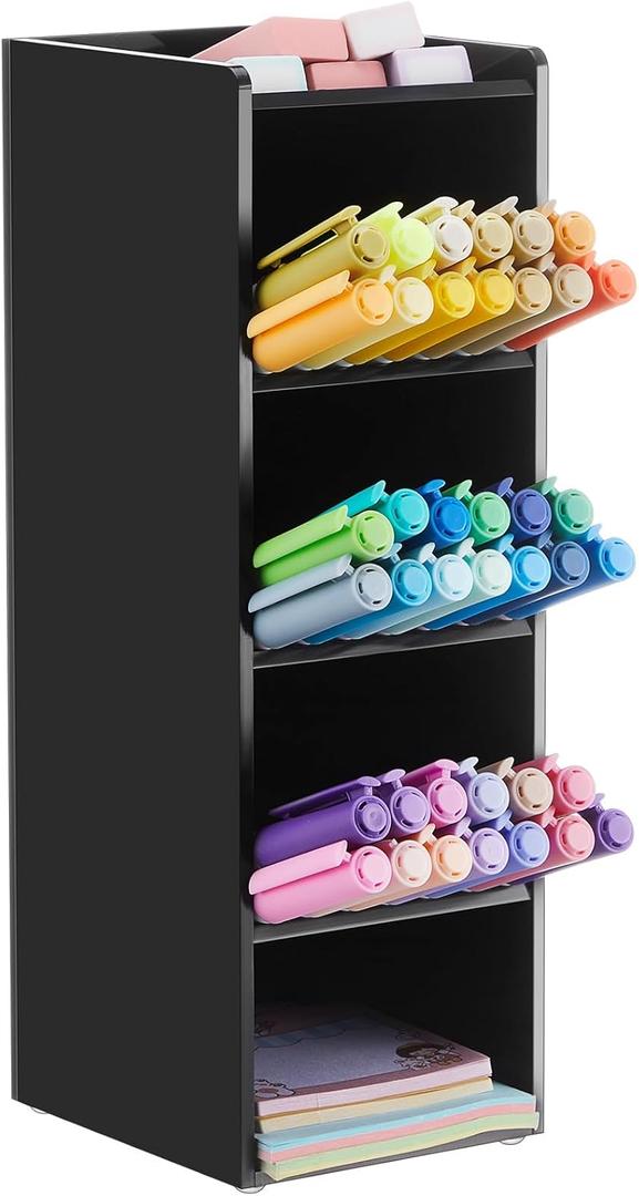 Acrylic Pen Organizer Storage for 50 Markers Vertical Marker Organizer Acrylic Pen Display Holder for Office Desk Desktop Stationery Pencil Storage, Black, 3.4 x 4 x 10.2 Inch