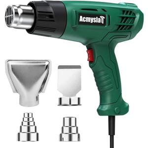 Heat Gun, Heavy Duty Hot Air Gun Kit Dual Temperature Settings 572~932 (300-500), Overload Protection with 4 Nozzles for Crafts, Shrink Wrapping/Tubing, Paint Removing, Epoxy Resin (Green)