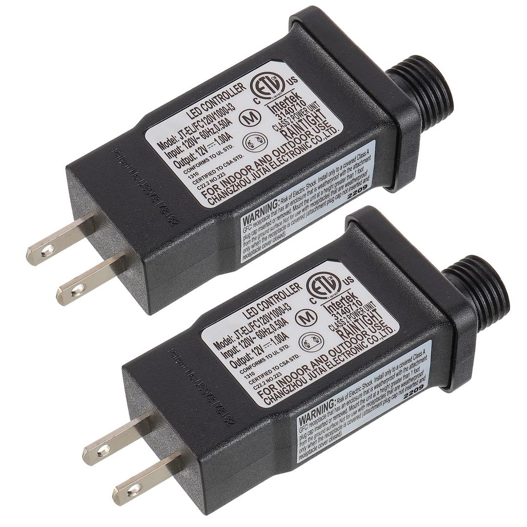 12V 12W LED Transformer Replacement Class 2 Power LED Controller with 8 Modes Supply for Christmas String Light Inflatable Decorations IP44 Waterproof Low Voltage Transformer(2 Pcs)