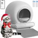 Self Cleaning Cat Litter Box, Smart Automatic Cat Litter Box with Safety Protection/65L+9L Large Capacity/APP Control/Anti-Pinch for Multiple Cats - Light Gray