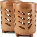 2-Pack of Eco-Friendly Bamboo Toothbrush Holders - Sustainable, Single Piece Wood Design with Drainage - Toothbrush Holders for Bathrooms - Functional, Well-Vented Bamboo Toothbrush Holder Set of 2