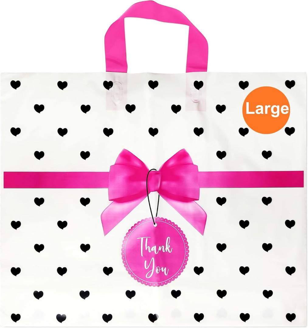 Linxlily Thank You Shopping Pink Plastic Bags Open Bottom 50 pack 17" W x 14" H Inches for Boutique Small Business Retail Gifts Bolsas De Plastico Para Negocio Linxlily Thank You Shopping Pink Plastic Bags Open Bottom 50 pack 17" W x 14" H Inches for Boutique Small Business Retail Gifts Bolsas De Plastico Para Negocio