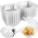 200 Pack Clear Clamshell Take Out Tray 6 x 6 x 3.15 Inch Plastic to go Containers, Disposable Takeout Hinged Boxes with 200pcs Hand Made Tags for Dessert, Cakes, Salads, Hamburger, Sandwiches