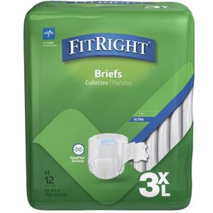 Medline Adult Briefs FitRight Ultra 3XL Leak Proof MoistureFitRight Adult Diapers, Ultra Heavy Absorbency, L (Waist Size 44in-56in), 80 Count, OptiFit Incontinence Briefs for Men and Women, Disposable, Moisture-Wicking, Leak Protection,
