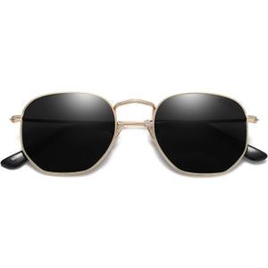 SOJOS Square Polarized Sunglasses for Women Men Small Hexagonal Polygon Shades SJ1072 (Black)