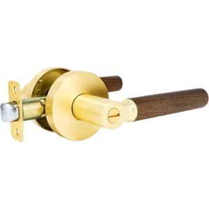 Walnut Wood Privacy Door Lever Gold Reversible Keyless Locksets Door Handles for Interior Bedrooms&Bathrooms Room Door Lock Zinc Alloy Base (1 Pack, Stain Brass, Privacy)