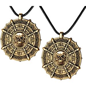 2PCS Pirate Coin Necklace, Pirate Skull Necklace for Kids, Halloween Costume Accessories for Pirate Party Cosplay