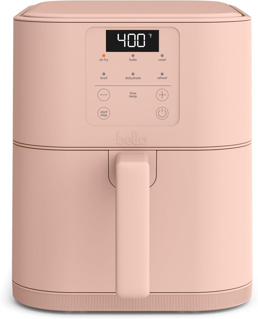 bella 6 Qt Slim Air Fryer, Fits-anywhere Kitchenware, EverGood Ceramic Nonstick Coating, Adjustable Temperature, 6 Preset Cooking Options, 60 Min Auto Shutoff w Audible Tone, 5lb Capacity, Blossom