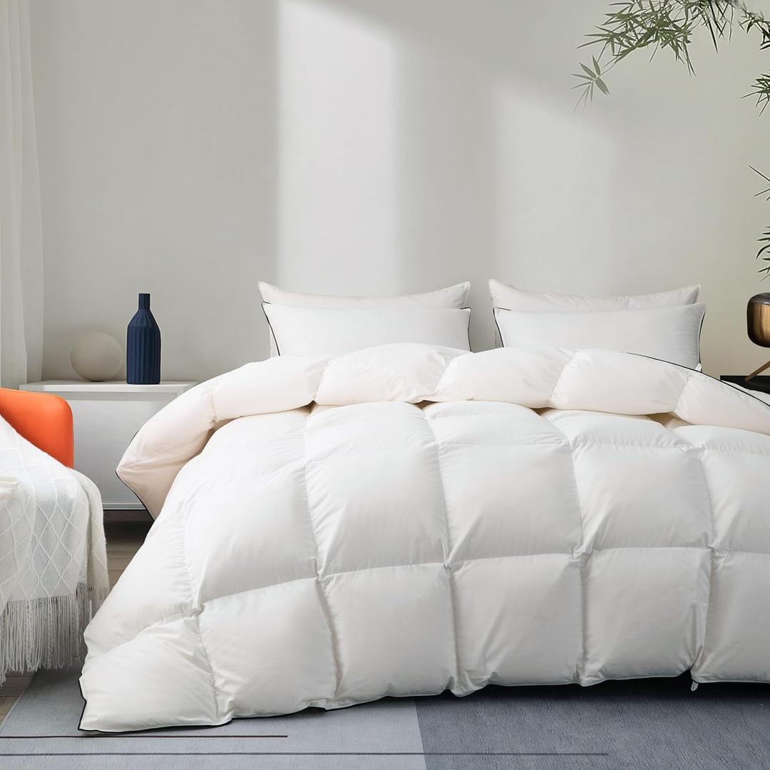 Feather Down Fiber Comforter King Size,Premium Ultra-Soft Breathable Comforter High Fill Power White Duvet Insert,All Season Hotel Luxury Bedding Comforters 8 Corner & Center Loops,Baffle Box Design