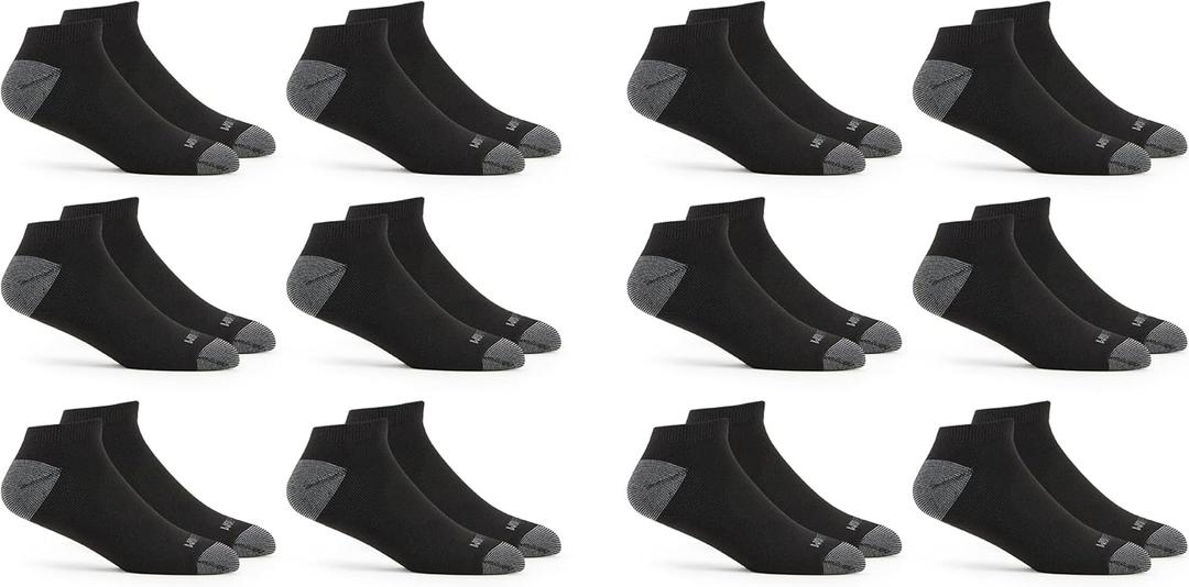 Fruit of the Loom Men's Dual Defense No Show Socks (12 Pack) (Black)