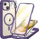 Miracase Glass Series for iPhone 15 Case [Compatible with MagSafe] Full-Body Magnetic Case with Built-in 9H Tempered Glass Anti-Fingerprint Screen Protector + Camera Lens Protector, Purple
