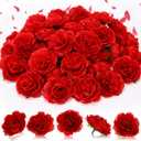 Thiccywoov 50 Pcs Artificial Flowers, 3.2 Inches Silk Rose Head Flowers Fake No Stem for Wedding Bridal Bouquet Home Floral Decor DIY Centerpieces Arrangements Party Tables Decoration(Red)