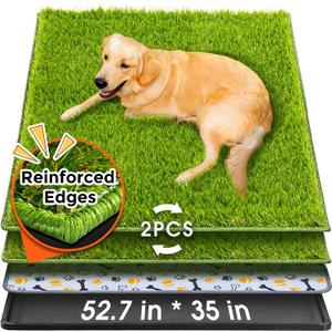 Hompet Dog Grass Pad with Tray Large, 52.7"x35", 2 Reusable Artificial Turf for Dogs Potty, Waterproof Non-Slip Washable Pee Pads, Quickly Absorbency Portable Dog Litter Box for Indoor/Outdoor Use