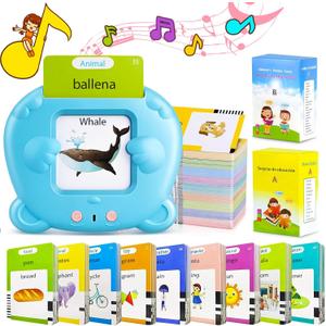 Spanish & English Talking Flash Cards for Toddlers, 510 Sight Words Bilingual Flash Cards, ABC & Number Learning Toys, Montessori Toys, Speech Therapy Toys, Children's Sensory Preschool Birthday Gifts