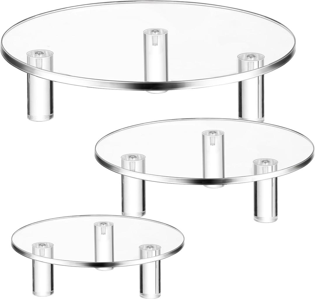 Lineshading 3 Pcs Round Acrylic Display Riser Clear Round Stands Clear Pedestal Riser Board for Home Decor and Organizer(6'', 8'', 10'')