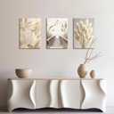 3 Pcs Beige Reeds Botanical Framed Canvas Wall Art Neutral Palm Fronds Wall Paintings Quiet Beach Landscapes Art Prints Picture Home Decor for Bedroom Living Room Office Reay to Hang 16"x24"