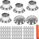 Chrome Front and Rear Hub Cover Wheel Axle Cover Center Caps Kit with 33mm Lug Nut Covers Replacement for 20 in & 22.5 in & 24.5 in Semi Truck Wheels
