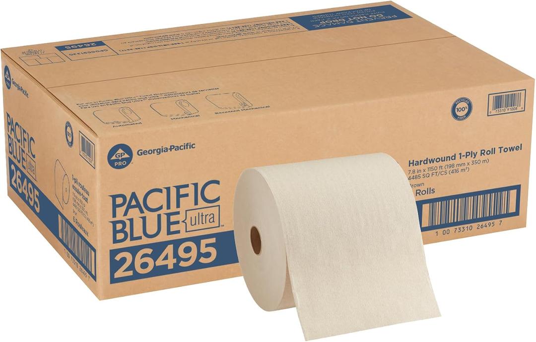 Georgia-Pacific Pacific Blue Ultra 8" High-Capacity Recycled Paper Towel Rolls by GP PRO (Georgia-Pacific), Brown, 26495, 1,150 Linear Feet Per Roll, 6 Rolls Per Case