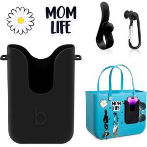 Oudizz Silicone Phone Holder Compatible with Bogg Bag, Phone Case Holder Charms Accessory for All Beach Totes, Bogg Bag Accessories, with 2Pcs Charms & 2Pcs Key Hooks, Black