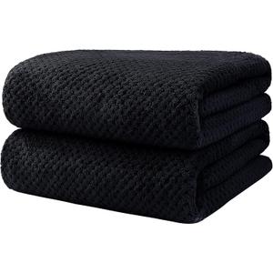 HOMEXCEL Bath Towels Pack of 2, (27 x 54 Inches) Microfiber Ultra Soft Highly Absorbent Bath Towel Set, Lightweight and Quick Drying Towels for Body, Sport, Yoga, SPA, Fitness, Black