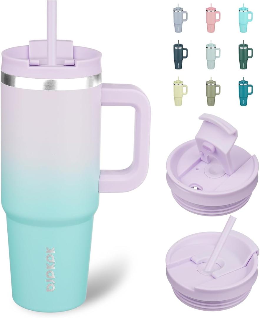 BJPKPK Tumbler With Handle 30 oz Stainless Steel Insulated Tumbler With Lid And Straw For Water Or Ice Coffee, Lavender Green