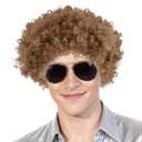 Fluffy Afro Wig - Light Brown Short Curly Synthetic Wig for Men & Women,70s 80s Costume Wig for Cosplay, Halloween Christmas Party