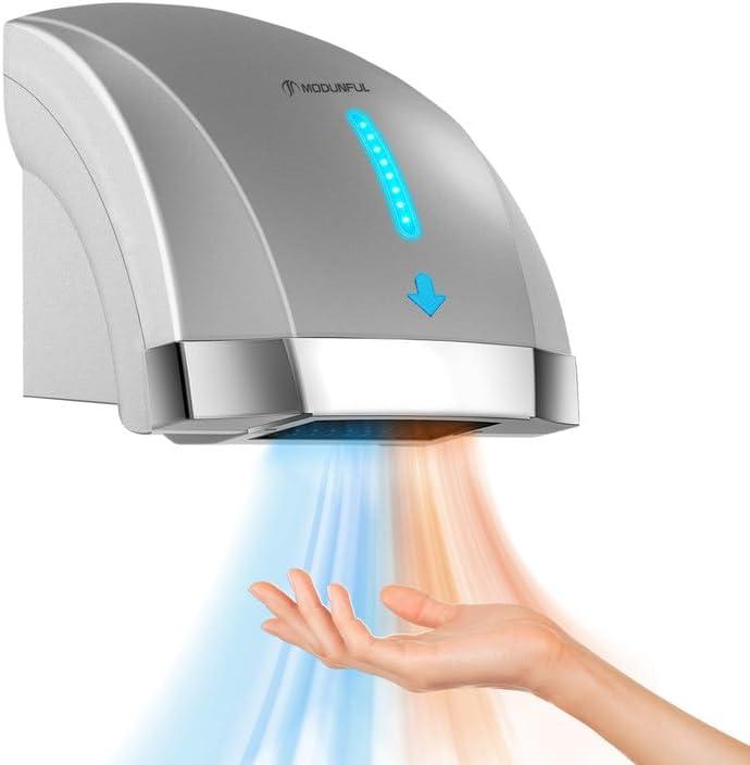 modunful Hand Dryers for Bathrooms Commercial, Electric Hand Dryer Touchless, Extra Quiet Low Noise(40db), Wall Mounted Type(1600W) (Silver)